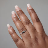 One-Of-A-Kind Midi Baguette Cluster Ring with a Teal Sapphire and Diamonds in White Gold