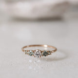Elise Ring with Diamond and Olive Green Sapphires
