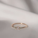 Finished: Mini Elise Ring with Diamond and Olive Green Sapphires