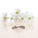 Finished: Five Diamond Triangle Ring in White Gold with Light Pink Sapphires and Diamond