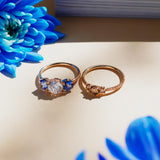 Edith Ring with 1.29 CT Diamond and two 0.55 CT Blue Sapphires (Total 2.40 CT)