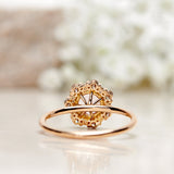 Finished: 24 Hour Auction! One-Of-A-Kind Flower Ring with Champagne Morganite and a halo of Dark Blue Sapphires and Diamonds (1.48 CT)