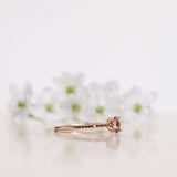 Finished: Low Classic Solitaire Sparkle Ring with Champagne Morganite and Royal Blue Sapphires