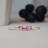 One-of-a-Kind Cluster Ring with an Emerald-Cut Hot Pink Sapphire, Diamonds TWVS and Lavender Sapphires