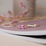 One-of-a-Kind Cluster Ring with an Emerald-Cut Hot Pink Sapphire, Diamonds TWVS and Lavender Sapphires