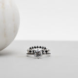 Finished: 24-Hour Auction! Solitaire Petite Sparkle Ring in White Gold with 1.63 CT White Topaz and Black Diamonds