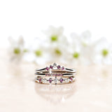 Finished: Five Diamond Triangle Ring in White Gold with Light Pink Sapphires and Diamond