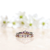 Finished: Five Diamond Triangle Ring in White Gold with Light Pink Sapphires and Diamond