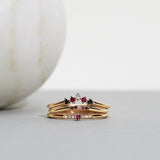 Finished: Five Diamond Triangle Ring with Black Diamonds, Red Rubies and a Diamond TWVS