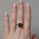 The Romantic Cage Solitaire Ring with a Dark Green Tourmaline
