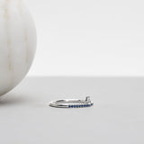 Finished: Lily Tiny Diamond Drop Ring in White Gold with Dark Blue Sapphire Row