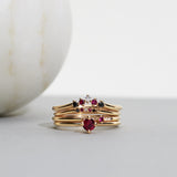 Finished: Five Diamond Triangle Ring with Black Diamonds, Red Rubies and a Diamond TWVS